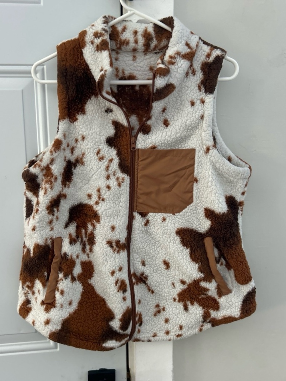 Kids Fleece Sherpa Vest - Brown Cow Print